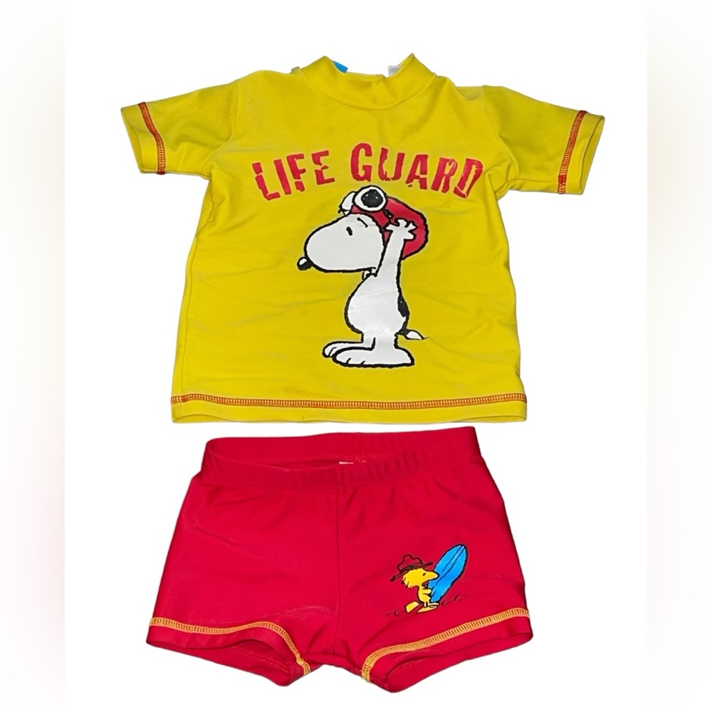 Vintage Peanuts 2 Piece Infant Swimsuit (6-9 Month) Snoopy Yellow & Red …